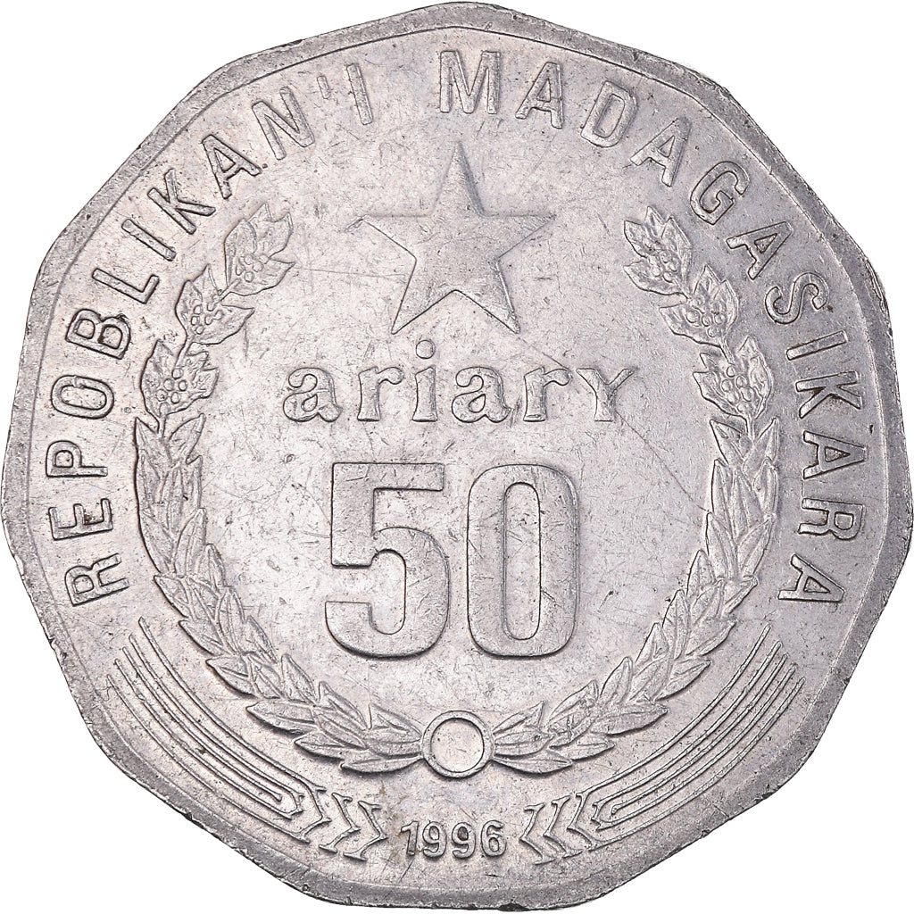 Monnaie, Madagascar, 50 Ariary, 1996, TTB, Acier inoxydable, KM:25.1