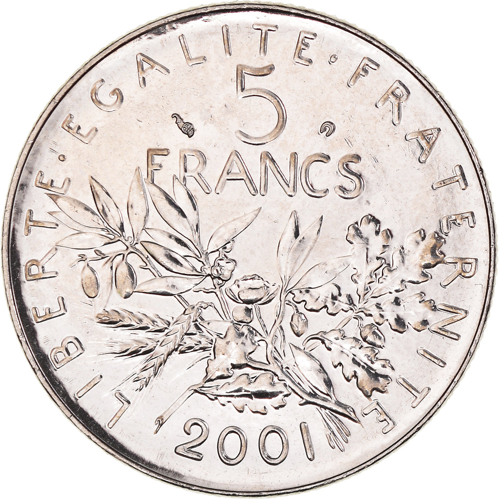 Coin, France, Semeuse, 5 Francs, 2001, Paris, MS(63), Nickel Clad Copper-Nickel