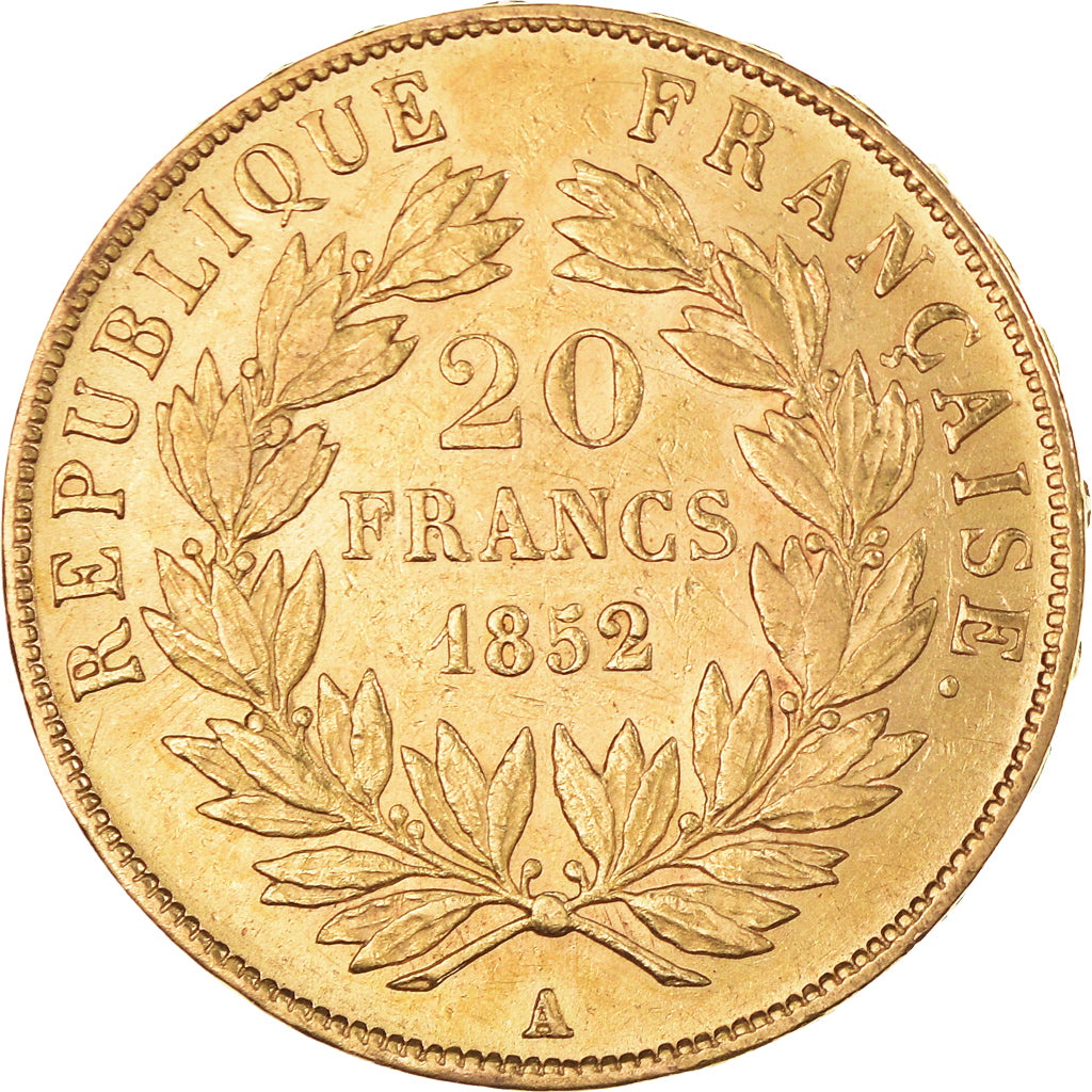 Moneta, Francia, Napoleon III, 20 Francs, 1852, Paris, SPL-, Oro, KM:774