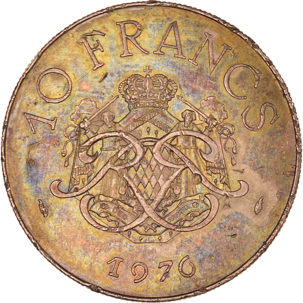 Munten, Monaco, Rainier III, 10 Francs, 1976, ZF+, Copper-Nickel-Aluminum