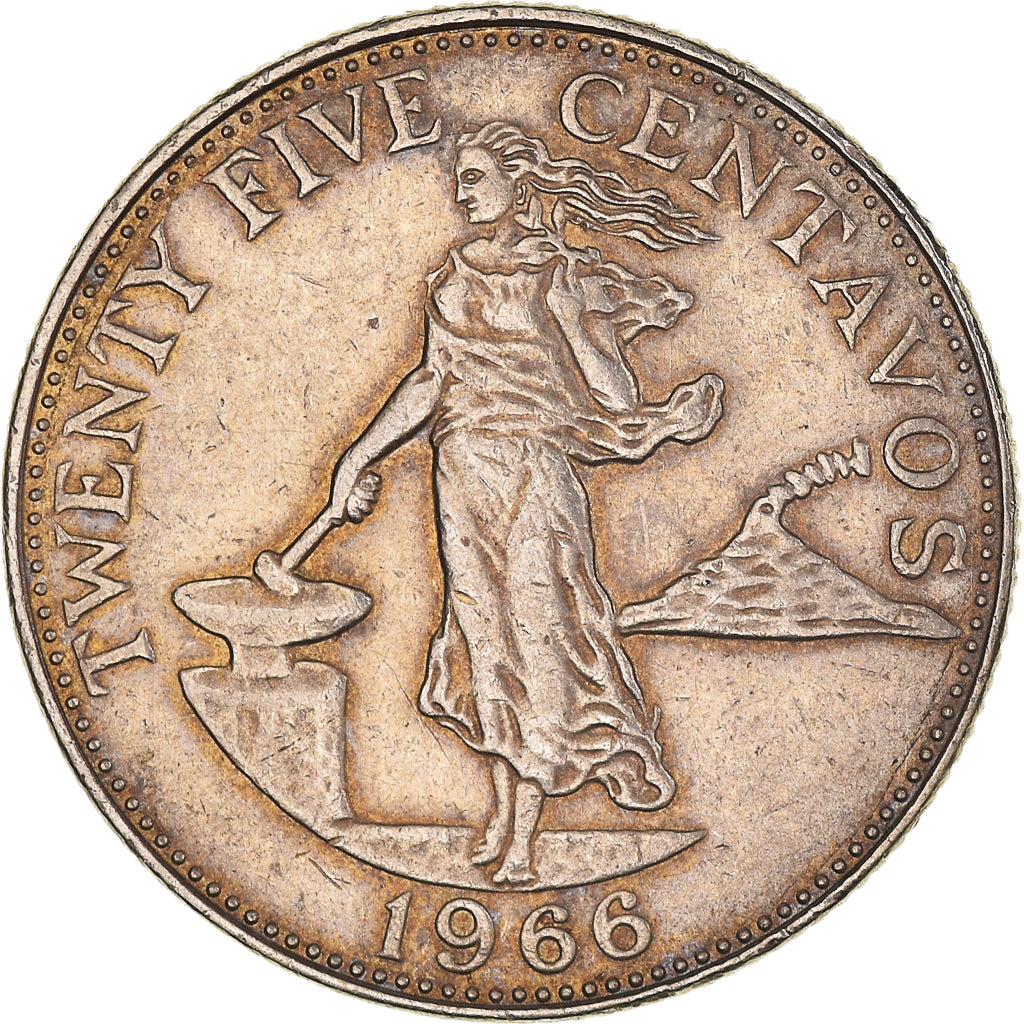 Coin, Philippines, 25 Centavos, 1966, EF(40-45), Copper-Nickel-Zinc, KM:189.2