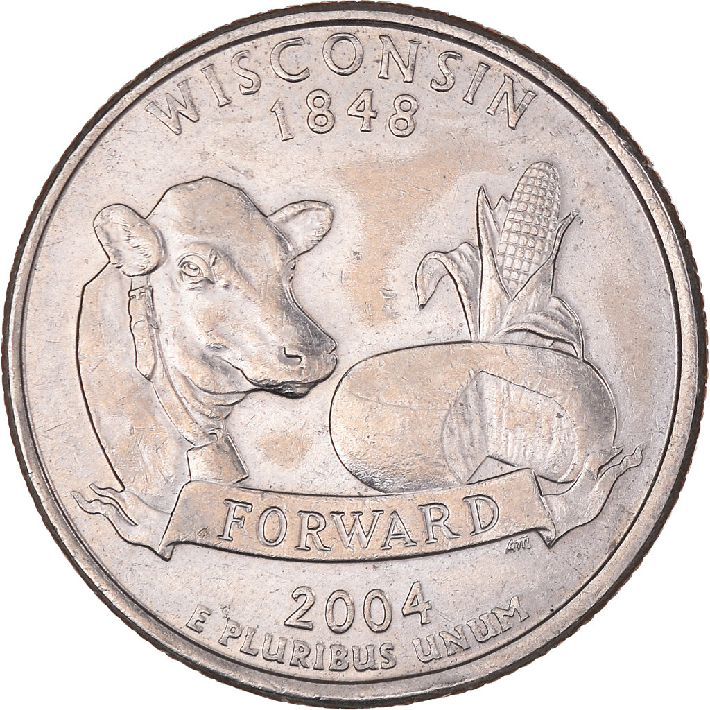 Moneta, USA, Wisconsin, Quarter, 2004, U.S. Mint, Philadelphia, AU(55-58)