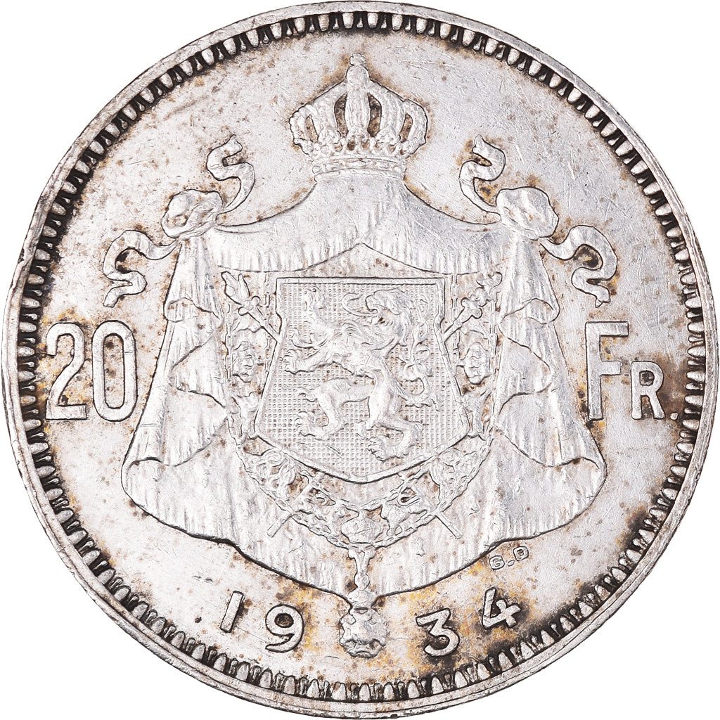Coin, Belgium, Albert I, 20 Francs, 20 Frank, 1934, EF(40-45), Silver, KM:104.1