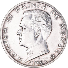 Moeda, Mónaco, Rainier III, 5 Francs, 1966, AU(50-53), Prata, KM:141