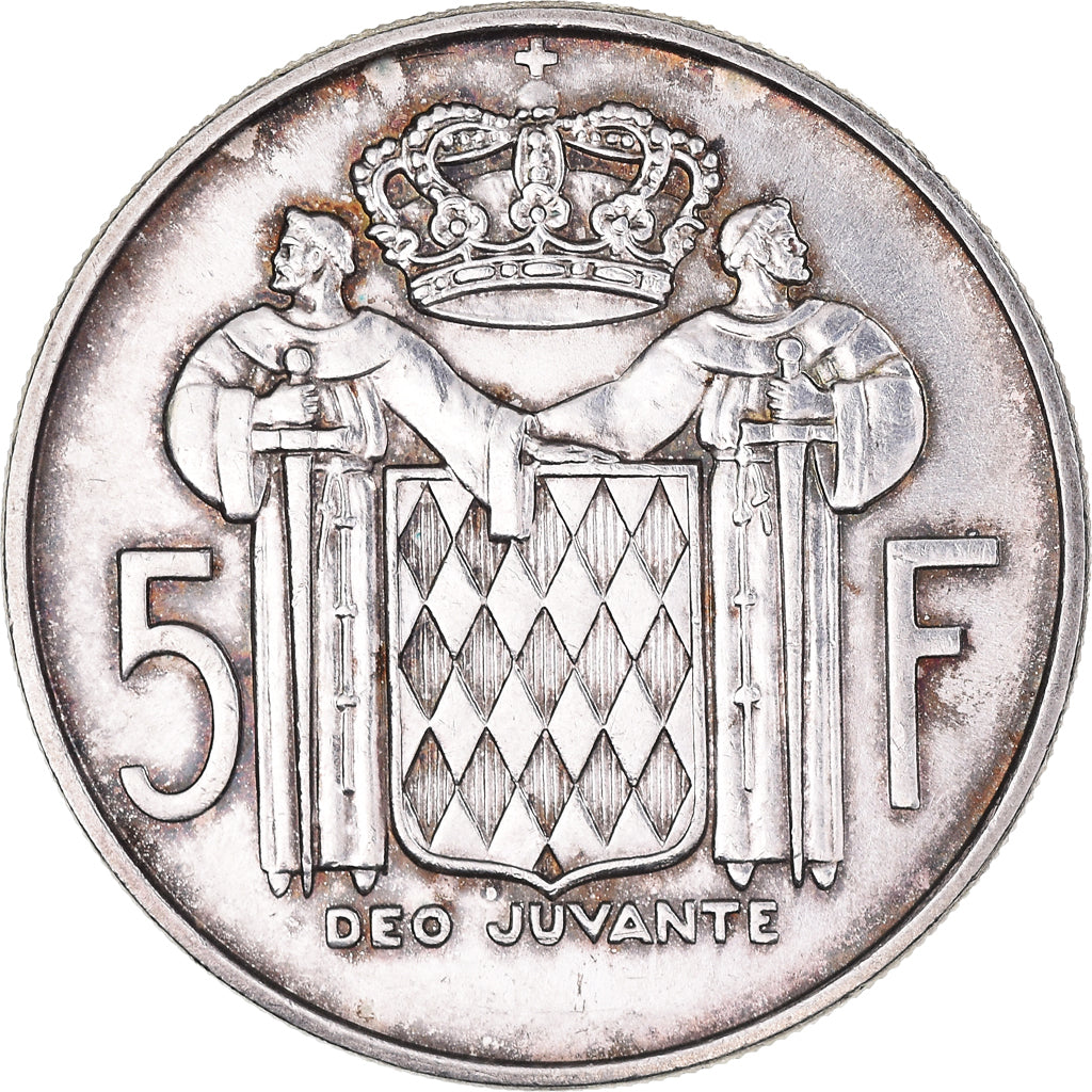 Moeda, Mónaco, Rainier III, 5 Francs, 1966, AU(50-53), Prata, KM:141
