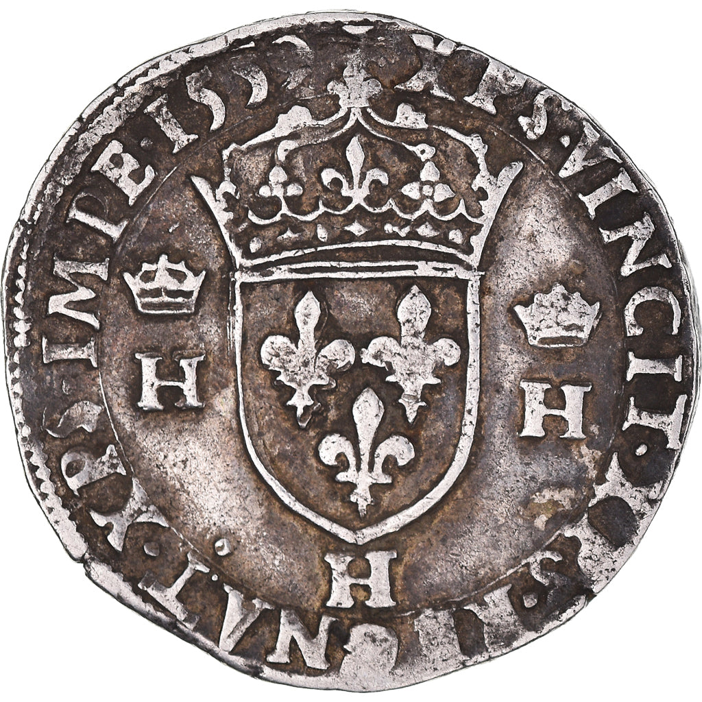 Coin, France, Henri II, Teston, 1559, La Rochelle, VF(20-25), Silver