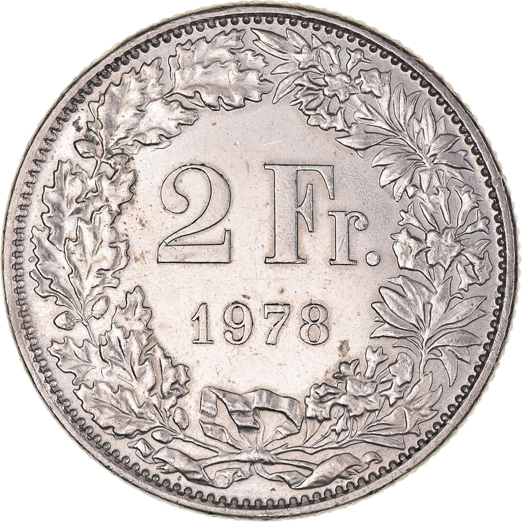 Moneta, Szwajcaria, 2 Francs, 1978, Bern, AU(50-53), Miedź-Nikiel, KM:21a.1