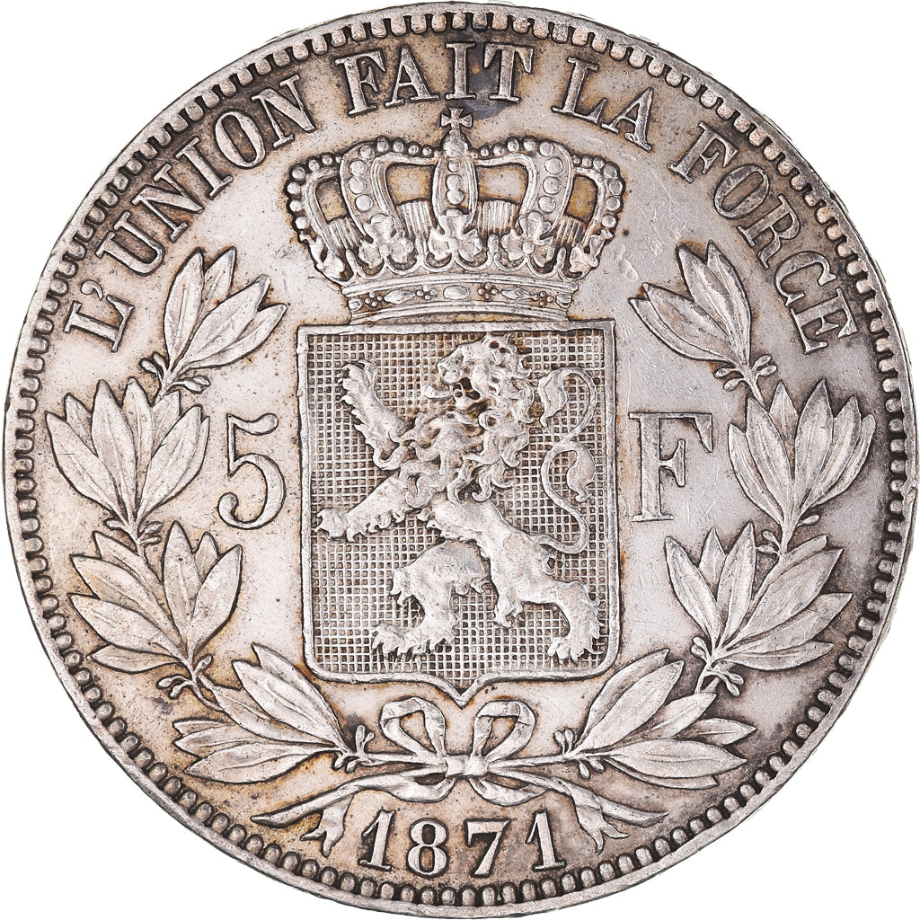 Coin, Belgium, Leopold II, 5 Francs, 5 Frank, 1871, AU(50-53), Silver, KM:24