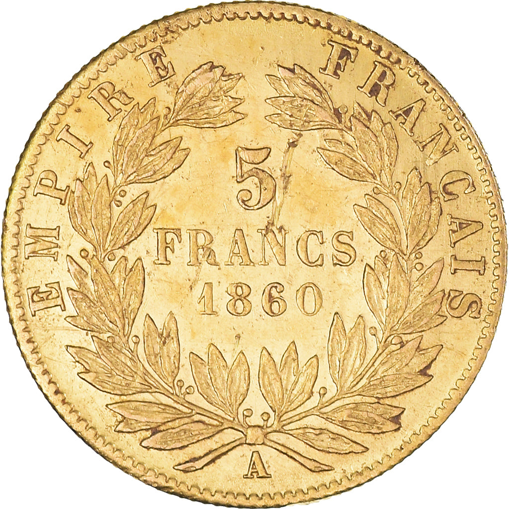 Monnaie, France, Napoléon III, 5 Francs, 1860, Paris, TTB, Or, Gadoury:1001