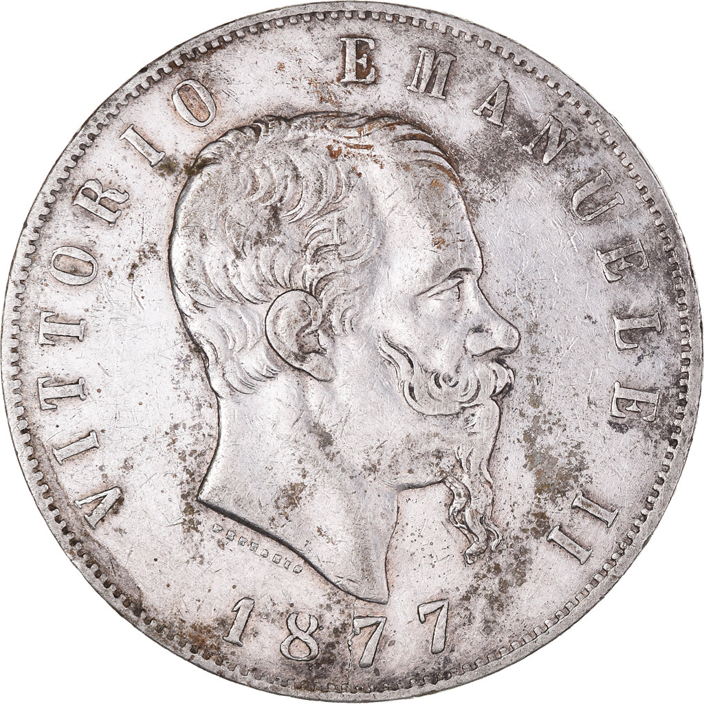 Coin, Italy, Vittorio Emanuele II, 5 Lire, 1877, Rome, EF(40-45), Silver, KM:8.4