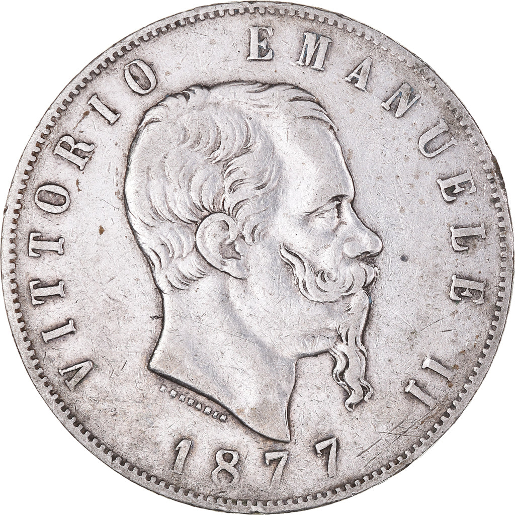 Coin, Italy, Vittorio Emanuele II, 5 Lire, 1877, Rome, EF(40-45), Silver, KM:8.4