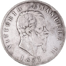 Coin, Italy, Vittorio Emanuele II, 5 Lire, 1871, Milan, VF(30-35), Silver
