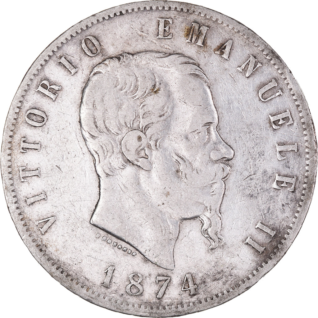 Monnaie, Italie, Vittorio Emanuele II, 5 Lire, 1874, Milan, TB+, Argent, KM:8.3