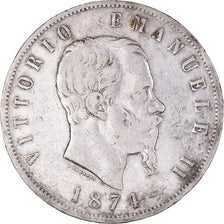 Monnaie, Italie, Vittorio Emanuele II, 5 Lire, 1874, Milan, TB+, Argent, KM:8.3