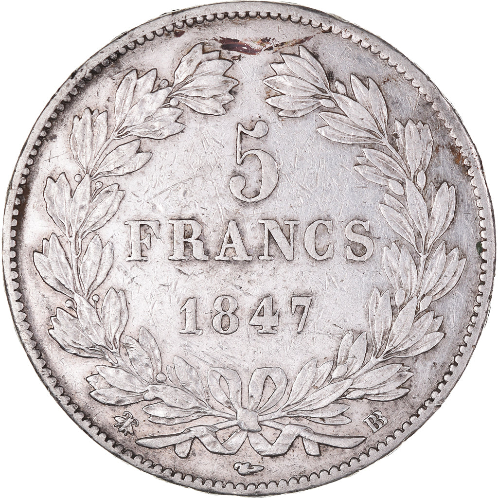 Munten, Frankrijk, Louis-Philippe, 5 Francs, 1847, Strasbourg, ZF, Zilver