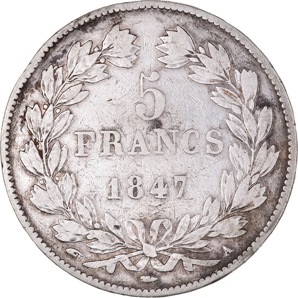 Moeda, França, Louis-Philippe, 5 Francs, 1847, Paris, VF(30-35), Prata