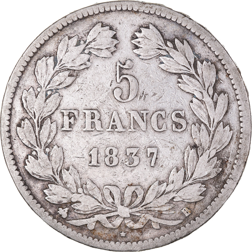 Coin, France, Louis-Philippe, 5 Francs, 1837, Rouen, VF(30-35), Silver