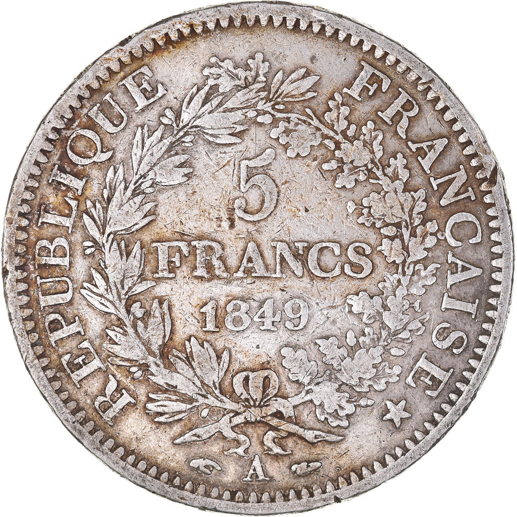 Moneta, Francja, Hercule, 5 Francs, 1849, Paris, VF(30-35), Srebro, KM:756.1