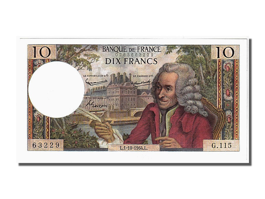 France, 10 Francs, 10 F 1963-1973 ''Voltaire'', 1964, KM #147a, 1964-10-01,...