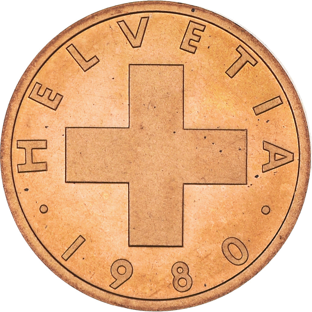 Coin, Switzerland, Rappen, 1980, Bern, Proof, MS(60-62), Bronze, KM:46