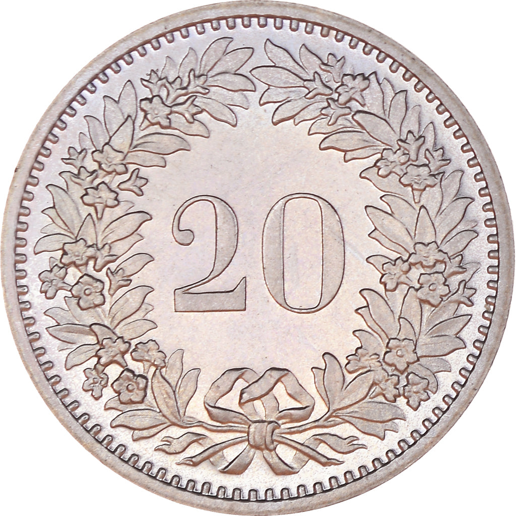 Coin, Switzerland, 20 Rappen, 1980, Bern, Proof, MS(60-62), Copper-nickel