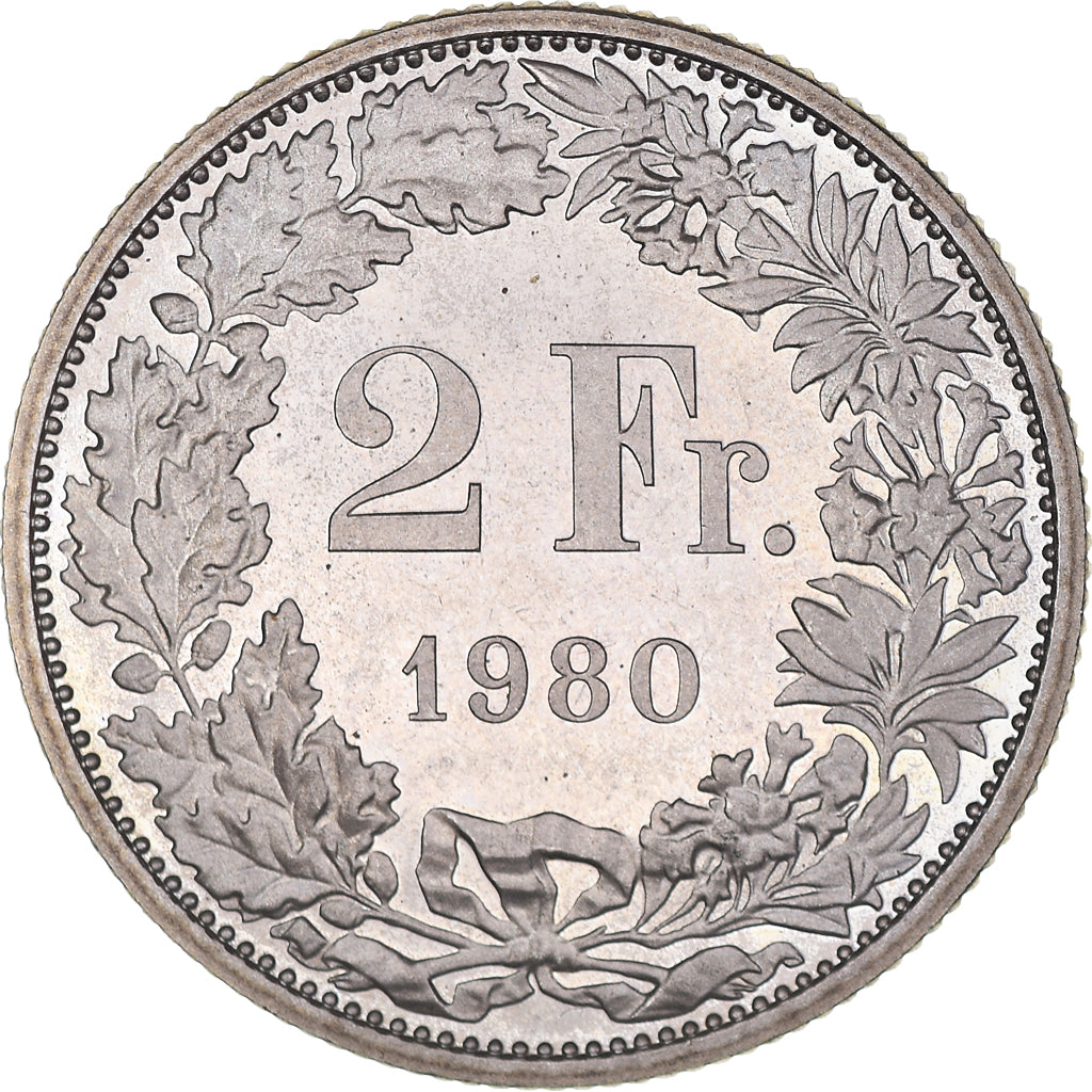 Moneta, Szwajcaria, 2 Francs, 1980, Bern, Proof, MS(60-62), Miedź-Nikiel