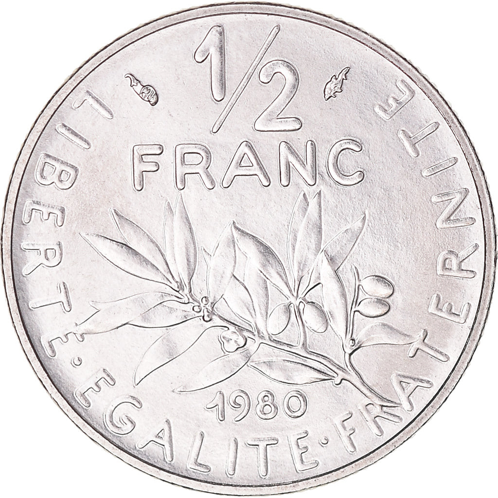 Moeda, França, Semeuse, 1/2 Franc, 1980, Paris, MS(60-62), Níquel, KM:931.1