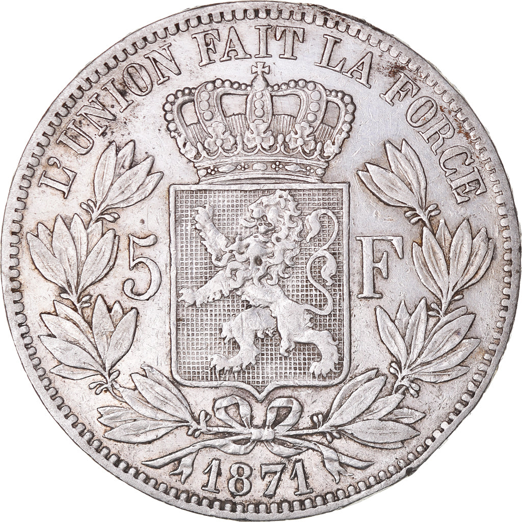 Moneta, Belgio, Leopold II, 5 Francs, 5 Frank, 1871, BB, Argento, KM:24