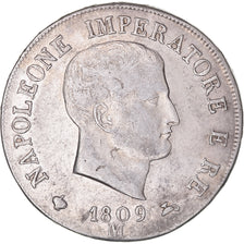 Moeda, ESTADOS ITALIANOS, Napoléon I, 5 Lire, 1809, Milan, EF(40-45), Prata