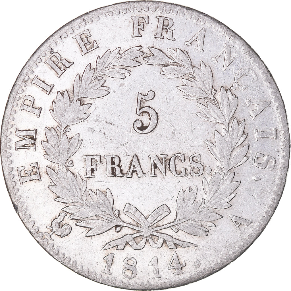 Moeda, França, Napoléon I, 5 Francs, 1814, Paris, EF(40-45), Prata, KM:694.1