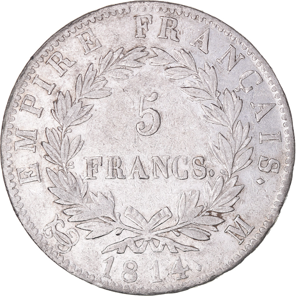 Munten, Frankrijk, Napoléon I, 5 Francs, 1814, Toulouse, ZF+, Zilver