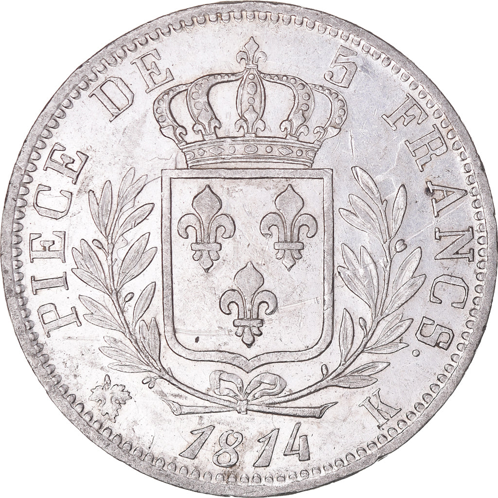 Moneta, Francia, Louis XVIII, 5 Francs, 1814, Bordeaux, Rare in this quality