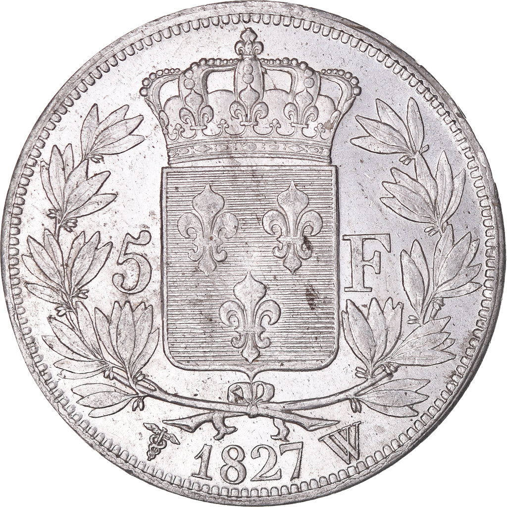 Coin, France, Charles X, 5 Francs, 1827, Lille, Rare in this quality, AU(55-58)