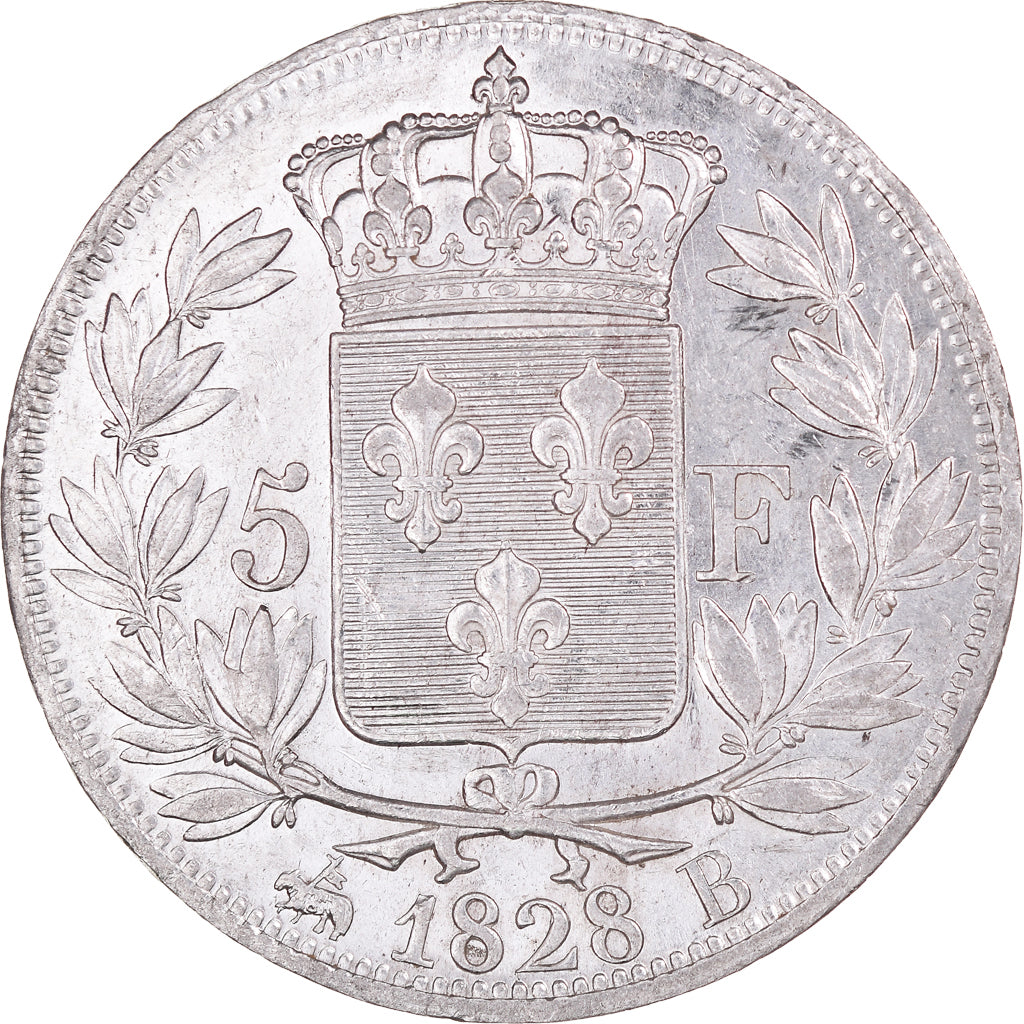 Coin, France, Charles X, 5 Francs, 1828, Rouen, Rare in this quality, AU(50-53)