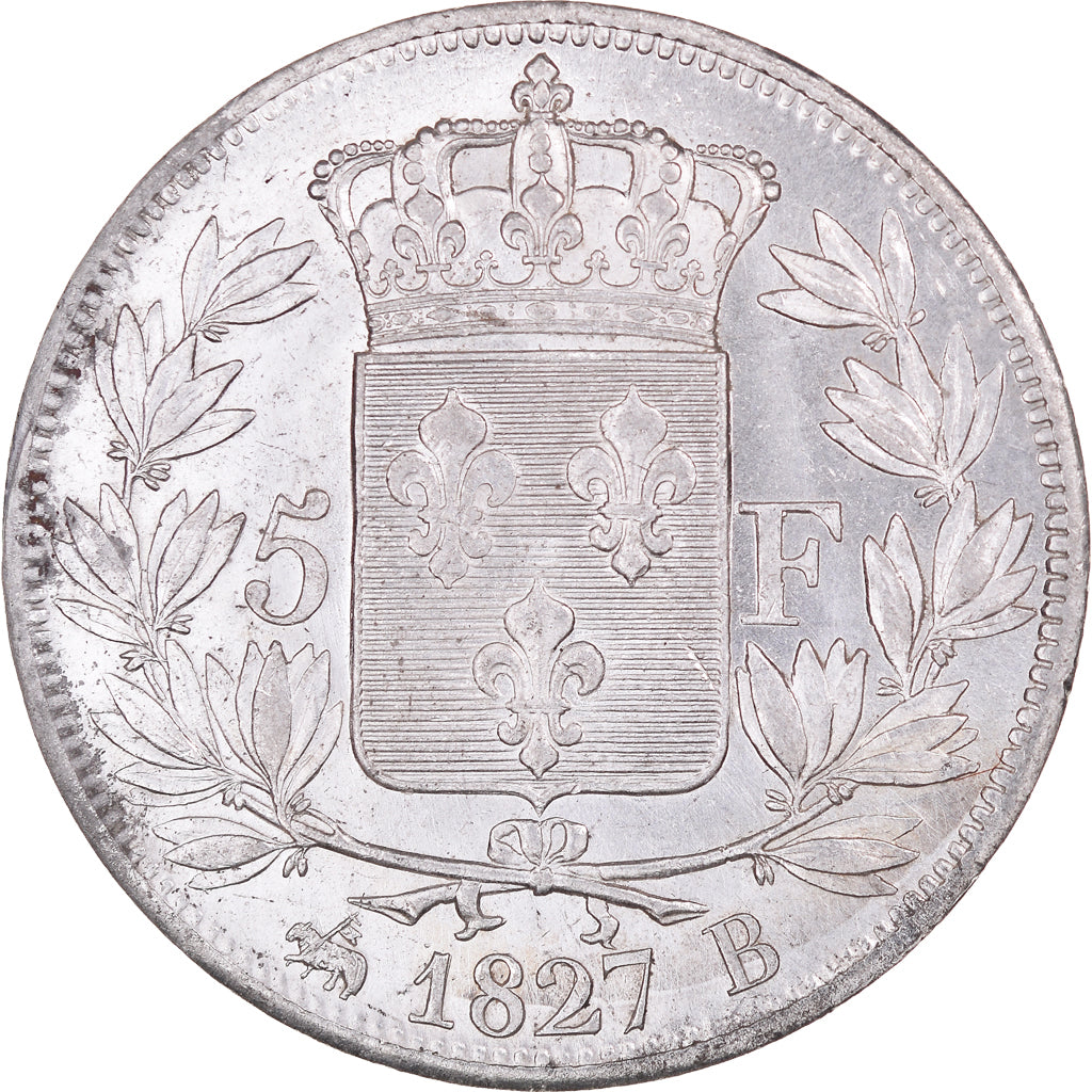 Moneta, Francja, Charles X, 5 Francs, 1827, Rouen, Rare in this quality