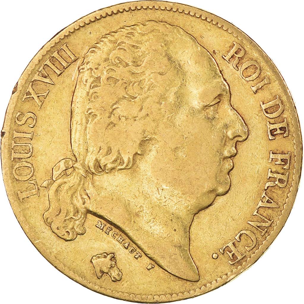 Coin, France, Louis XVIII, 20 Francs, 1819, Paris, VF(30-35), Gold, KM:712.1