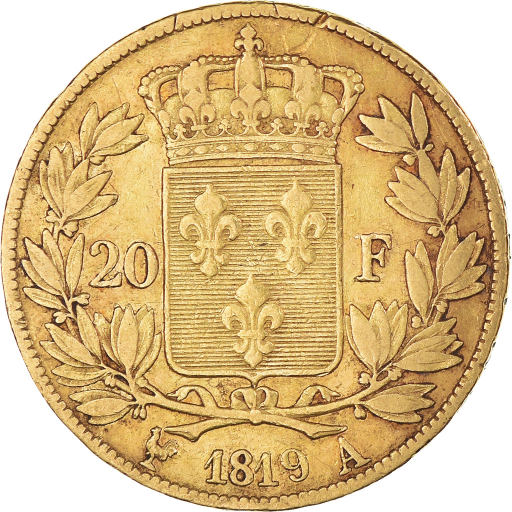 Coin, France, Louis XVIII, 20 Francs, 1819, Paris, VF(30-35), Gold, KM:712.1