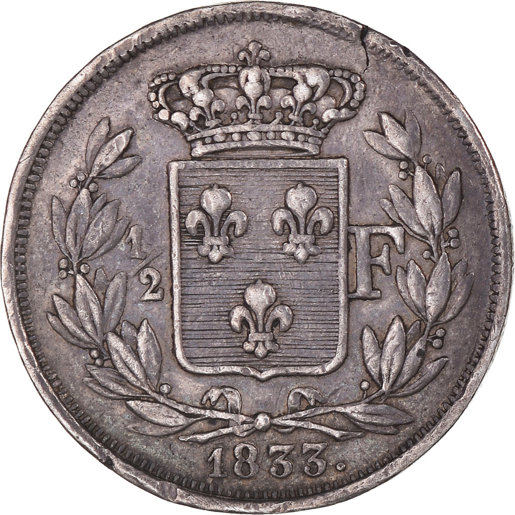 Moneta, Francia, Henri V, 1/2 Franc, 1833, Paris, BB+, Argento, Gadoury:404
