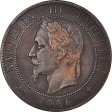 Moeda, França, Napoleon III, 10 Centimes, 1864, Strasbourg, VF(30-35), Bronze