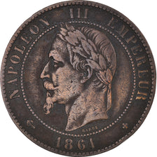 Moneda, Francia, Napoleon III, 10 Centimes, 1861, Strasbourg, BC+, Bronce
