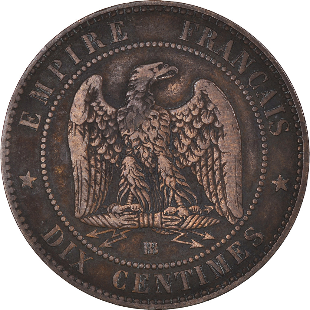 Munten, Frankrijk, Napoleon III, 10 Centimes, 1861, Strasbourg, FR+, Bronzen