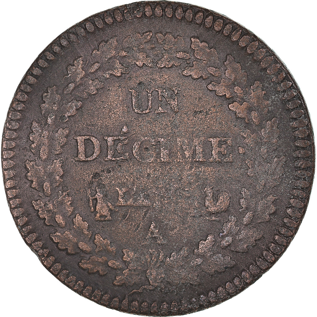 Coin, France, Dupré, Decime, AN 8, Paris, VF(20-25), Bronze, KM:645.1