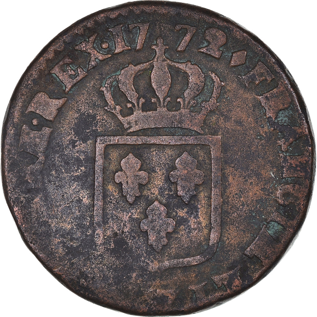 Moneta, Francja, Louis XV, Sol, 1772, Lille, VF(20-25), Miedź, KM:545.12