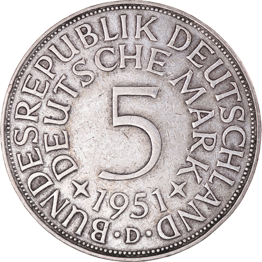 Coin, GERMANY - FEDERAL REPUBLIC, 5 Mark, 1951, Munich, EF(40-45), Silver