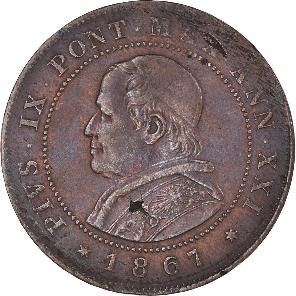 Moneta, STATI ITALIANI, PAPAL STATES, Pius IX, 2 Soldi, 10 Centesimi, 1867