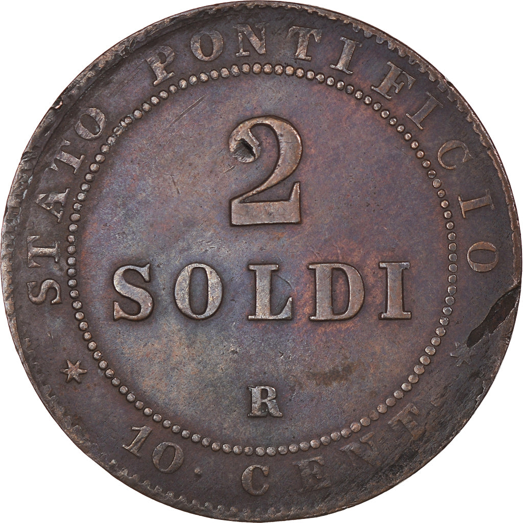 Moneta, STATI ITALIANI, PAPAL STATES, Pius IX, 2 Soldi, 10 Centesimi, 1867
