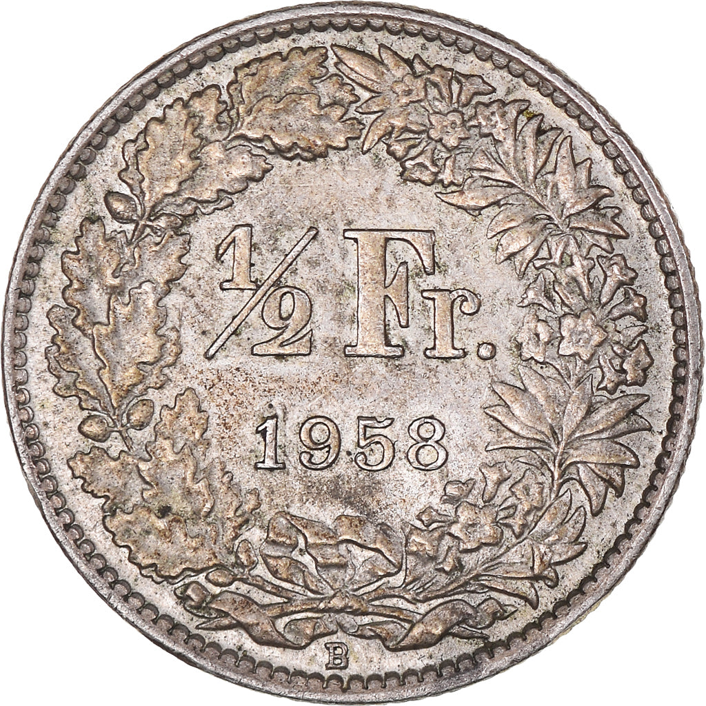 Coin, Switzerland, 1/2 Franc, 1958, Bern, AU(50-53), Silver, KM:23