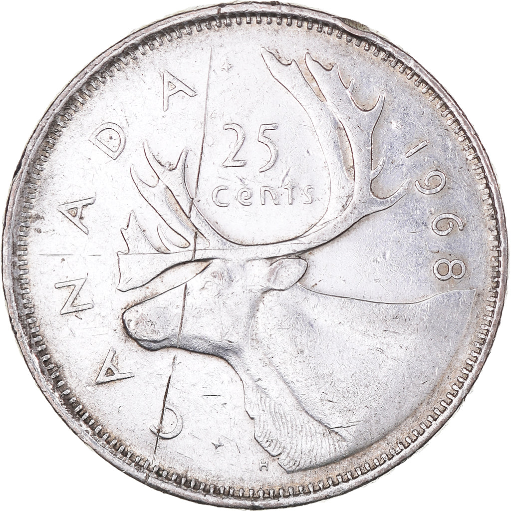 Moneda, Canadá, Elizabeth II, 25 Cents, 1968, Ottawa, MBC, Plata, KM:62a