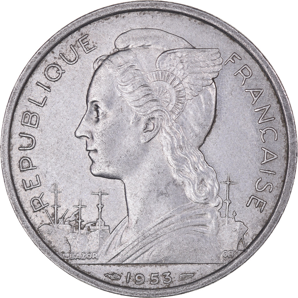 Coin, Madagascar, 5 Francs, 1953, Paris, AU(55-58), Aluminum, KM:5, Lecompte:106