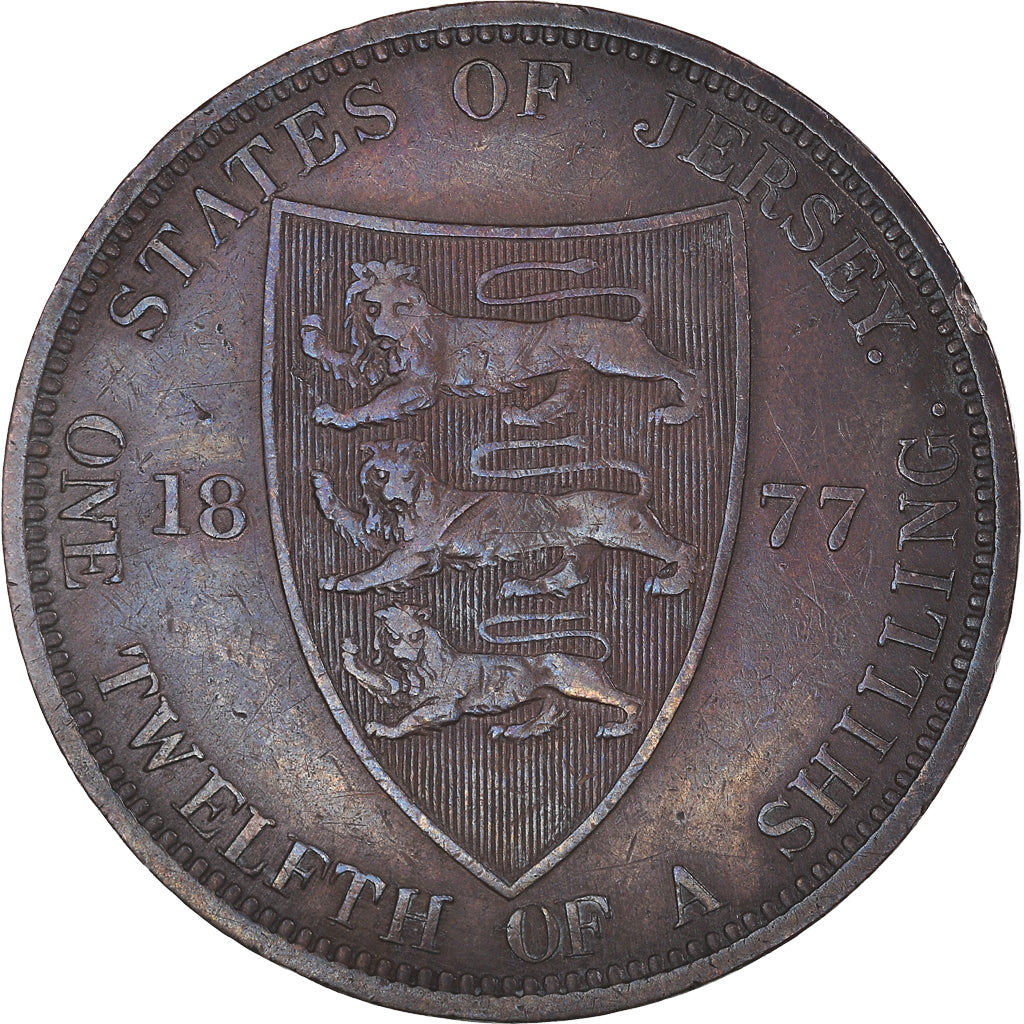 Coin, Jersey, Victoria, 1/12 Shilling, 1877, EF(40-45), Bronze, KM:8